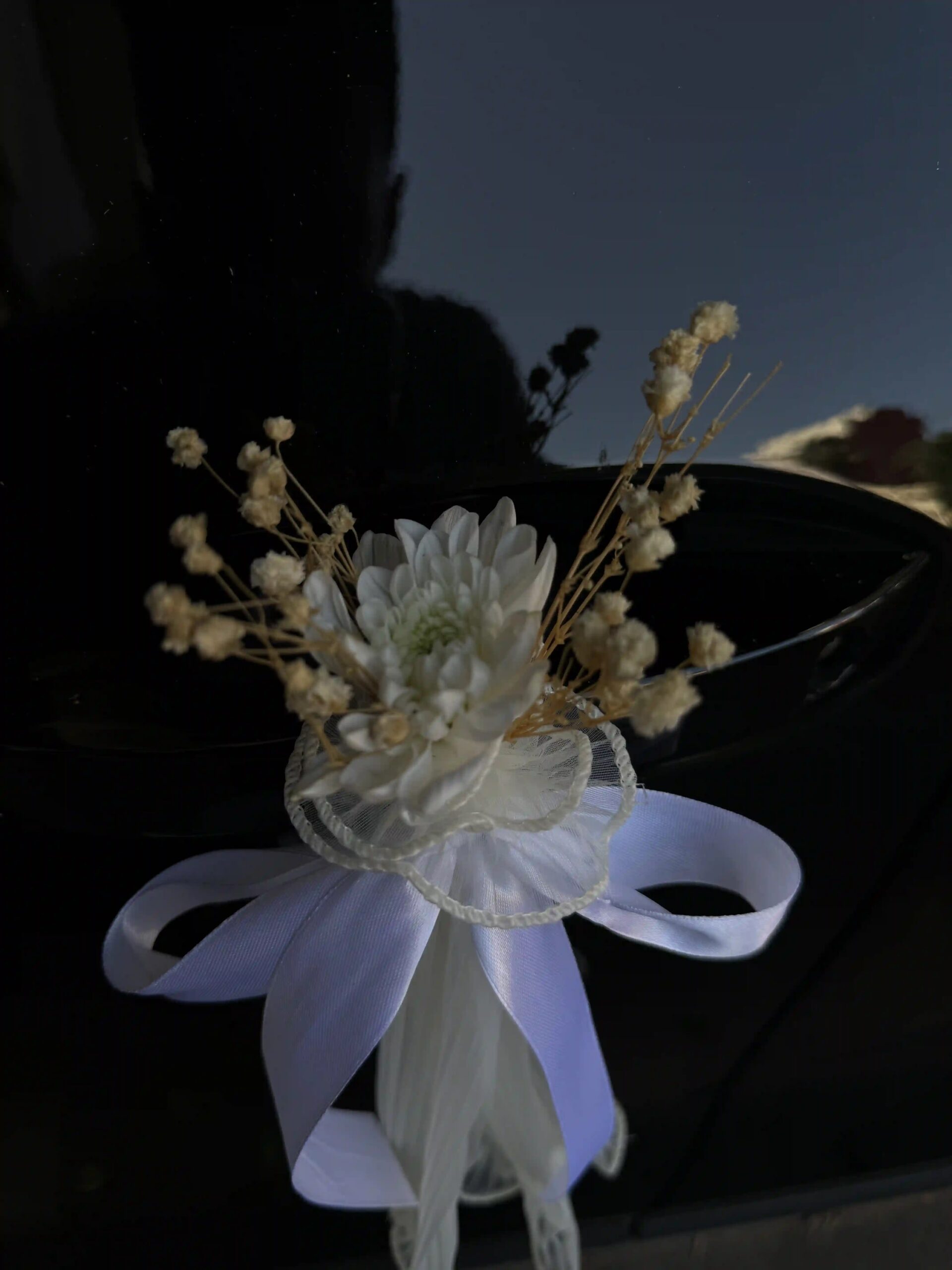 Décoration Voiture de Mariage - Prestige Blanc & Pampa