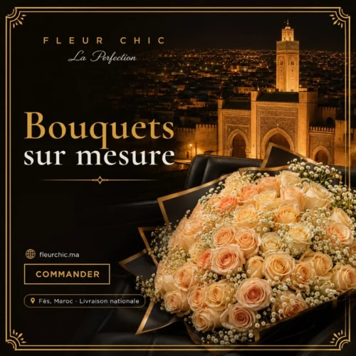 Bouquet de roses sur mesure avec vue de Fès en arrière-plan